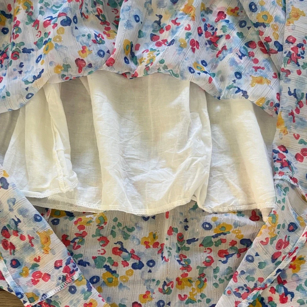 Version Feminin Floral Smocked Midi Dress Flutter Sleeve Ditsy Print Size S - Picture 11 of 11